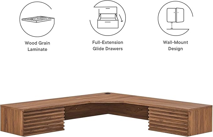 Modway EEI-6181-WAL Render Wall Mount Corner Office Desk, Walnut