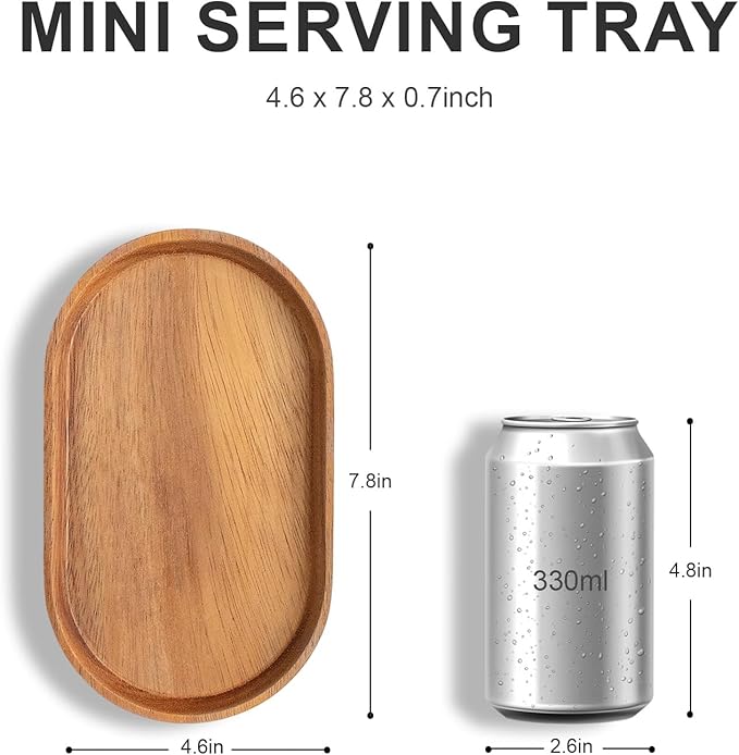 Mini Serving Trays for Parties, Small Decorative Tray for Tea＆Coffee, Oval Wooden Plates for Serving Food for Appetizer＆Vegetables for Bathroom 7.8"×4.6" (Acacia, Set of 2)