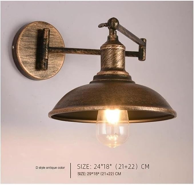 Folding Wall Lamp Retro Rocker Arm Wall Lamp Bedroom Bedside Lamp Iron Art Living Room Study Reading Wall Sconce Swing Arm Adjustable Vintage Wall Mount Light Sconce ( Color : D-Antique color )
