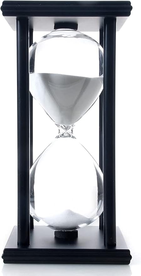 30 Minutes Hourglass Sand Timer, Hour Glass with Sand Decoration for Kids, Sand Clock Watch for Room Birthday Tea Coffee Table Book Shelf School Game Ornament Wooden (White Sand)