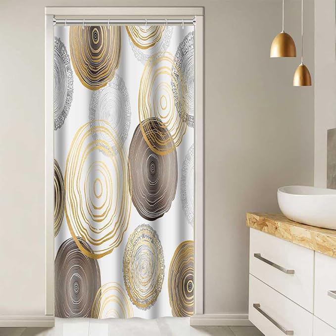 Modern Abstract Shower Curtain, 36x72 inch Polyester, Circle Geometric Pattern Shower Curtain Sets, Mid Century Style Bathroom Curtains Decor Set with 6 Hooks YLOKTP0332