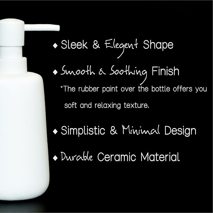 2 Pack Matte White Ceramic Soap Dispenser, 13 oz Refillable Bathroom or Kitchen Countertop Dispenser with Soft Touch Rubber Coating, Matte White
