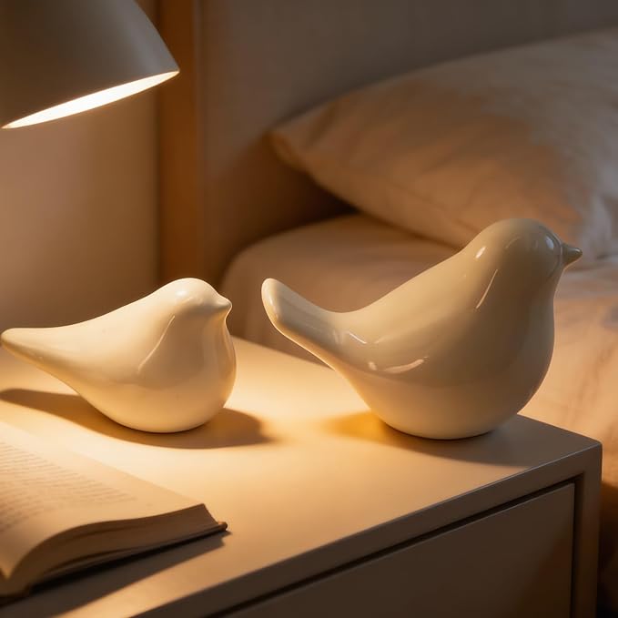 statueBird Statues, Modern Home Decor, Suitable for desks, Bookshelves, bedrooms, Living Rooms, cabinets, and Fireplace Mantel Decorations. Ceramic Animal Statues. (White)