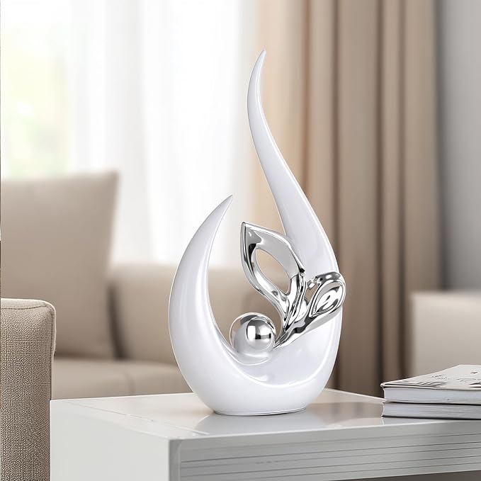 Silver Home Decor Accent,Abstract Ceramic Statue and Sculptures for Living Room,Mid Century Modern Decor for Desktop Bookshelf tv Stand Fireplace Coffee Table Centerpieces Decorations
