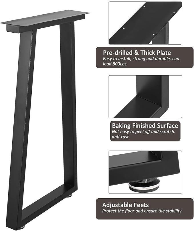 Metal Legs for Table 28 inch Trapezoid Shape Dining Table Legs Heavy Duty Desk Legs Metal Coffee Table Legs, Black, Set of 2