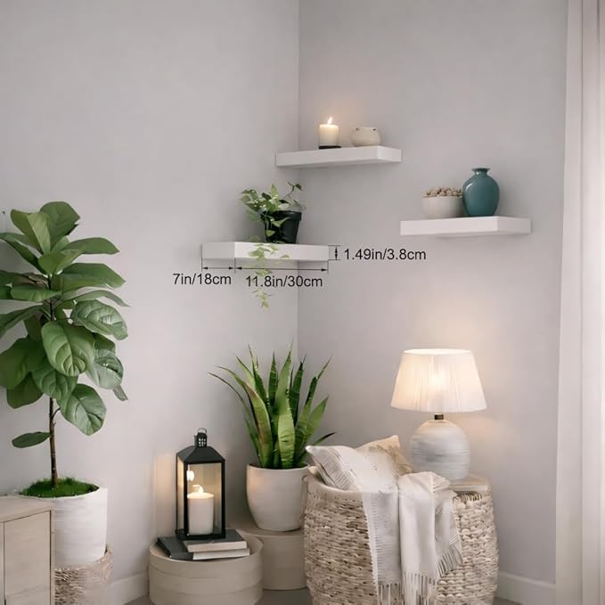 Floating Shelves for Wall, White Small 11.8" Bathroom Wall Shelves and Floating Shelf for Storage, Display Shelf for Home Decor, Perfect Over Toilet and Bedroom or Living Room, 3-Pack