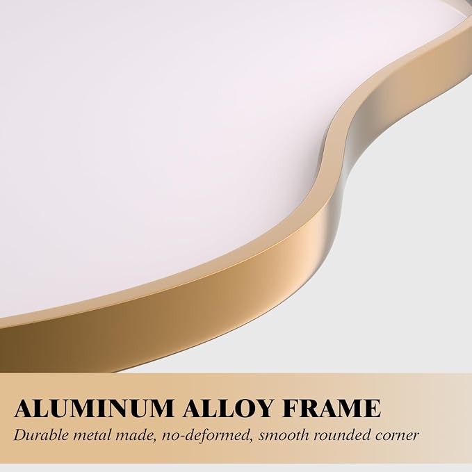 WEER Irregular Wall Mirror, 20x36 inch Gold Asymmetrical Wall Mounted Mirrors Decorative, Abstract Wavy Aluminum Alloy Frame for Bathroom, Bedroom, Living Room, Entryway