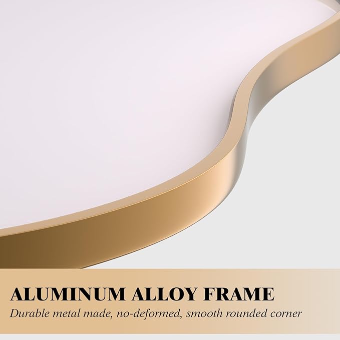 WEER Irregular Wall Mirror, 26x46 inch Gold Asymmetrical Wall Mounted Mirrors Decorative, Abstract Wavy Aluminum Alloy Frame for Bathroom, Bedroom, Living Room, Entryway
