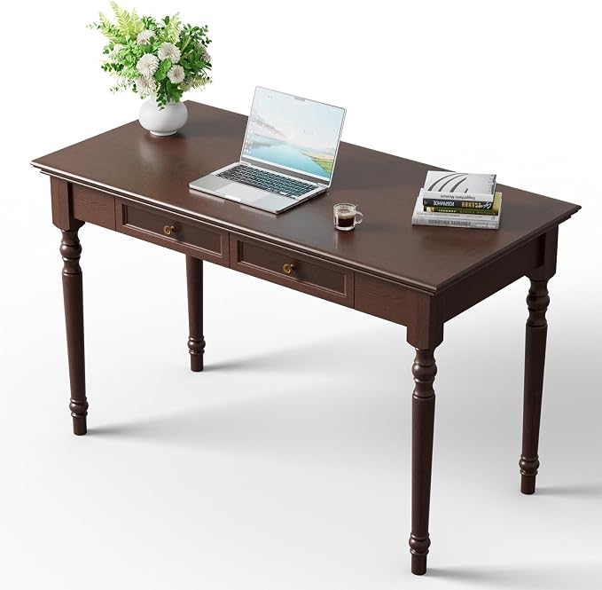 ADORZ Walnut Desk with Drawers, 47 Inch French Country Desk Solid Wood Writing Desk for Home Office, Study Workspace or Bedroom (Walnut, 47 inches)