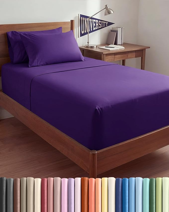 Extra Deep Twin XL Sheet Set - 4 Piece College Dorm Bed Sheets Set w/Extra Deep Pockets - Ultra-Soft, Comfy & Breathable Bedding for Women, Men, Kids & Teens - Wrinkle Free & Fade Resistant - Purple