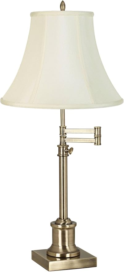 360 Lighting Westbury Traditional Swing Arm Desk Table Lamp Adjustable Height 36" Tall Antique Brass Imperial Creme Fabric Bell Shade for Living Room Bedroom House Bedside Nightstand Home