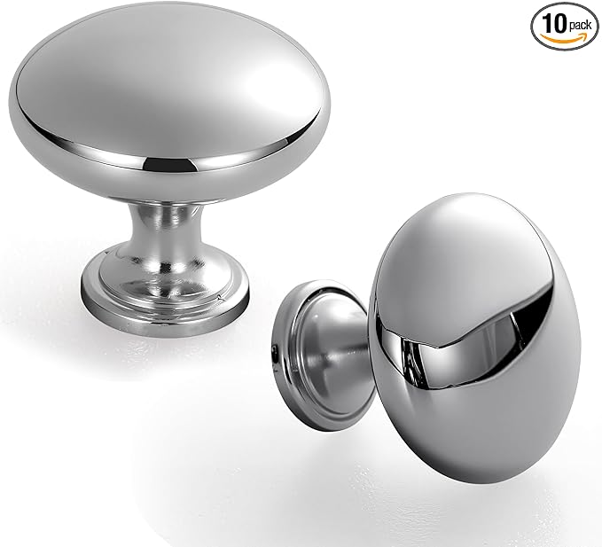 Lardmon 10 Pack Polished Chrome Round Cabinet Knobs 1.2 Inch(30.5mm) Dia. Drawer Knobs Modern Single Hole Cabinet Pulls Solid Kitchen Knobs Cabinet Handles Heavy Duty Kitchen Hardware for Dresser