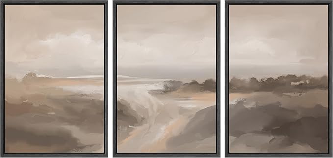 MUDECOR Framed Canvas Print Wall Art Serene Landscape Neutral Coastal Illustrations Realism Decorative for Living Room, Bedroom, Office - 24"x36"x3 Black