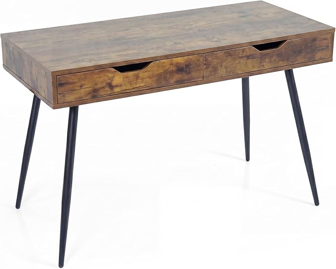 Giantex Mid-Century Desk with 2 Drawers, 42.5" Writing Study Desk with Tapered Legs, Home Office Computer Workstation PC Laptop Desk, Modern Makeup Vanity Table for Bedroom (Walnut)