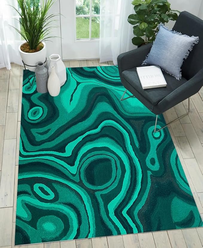 Dark Green Marble Swirl Modern Abstract Lux Area Rug for Living Room Bedroom Farmhouse Big Washable Soft Aesthetic Carpet Under Dining Coffee Table Minimalist Home Office Indoor Rug 2x6