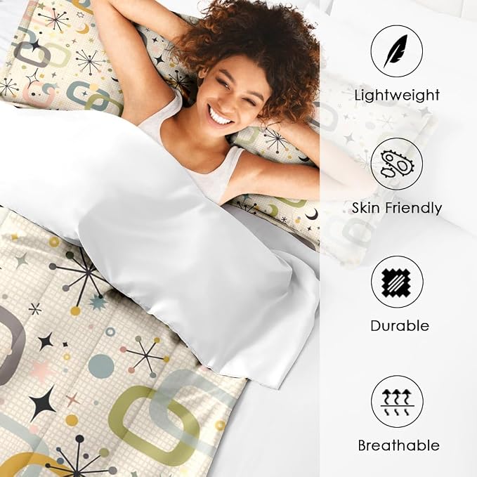 Retro Mid Century Diamond Queen Comforter Set, Atomic Starburst Modern Bedding Set 3 Piece, All Season Soft Children Adults Bedroom Bed Decoration Comforter and 2 Pillow Shams