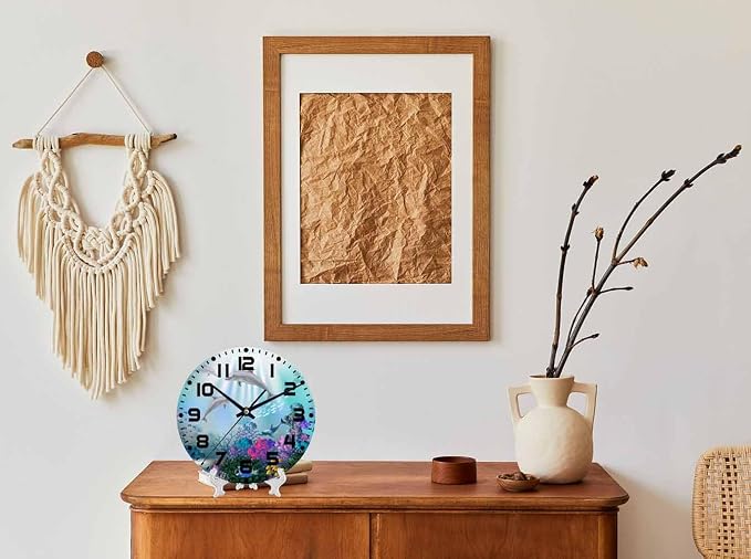 Underwater World Wall Clock 10 inch Round Silent Non Ticking Wood Wall Clocks Battery Operated Easy to Read Decorative Wall Clock for Bedroom Kitchen Living Room Bathroom