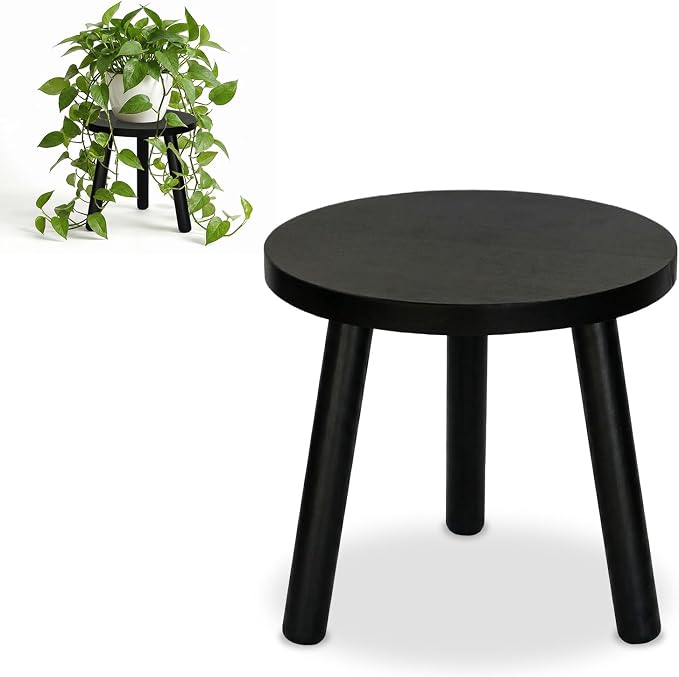 Wood Plant Stands Indoor, Black Plant Stand Modern Plant Table for Large Plants, Wooden Plant Stool, Tall Plant Holder Small Round Side for Living Room, Balcony, Office (1 Pack)