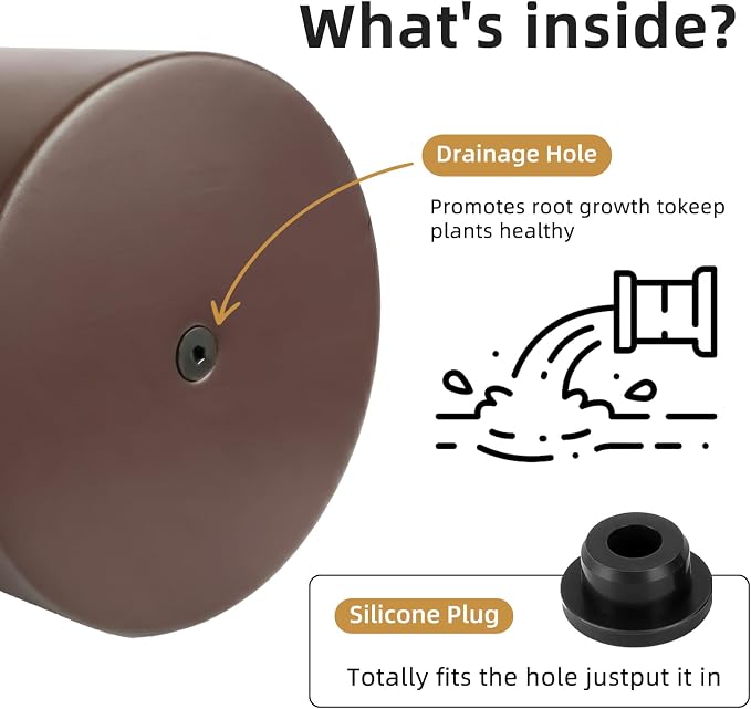 Coffee Metal Plant Pot with Drainage Hole,7 Inch Mid Century Modern Small Pot Indoor Outdoor Planters for Succulents, Flowers & Home Decor Gift Window Living Room Bedroom