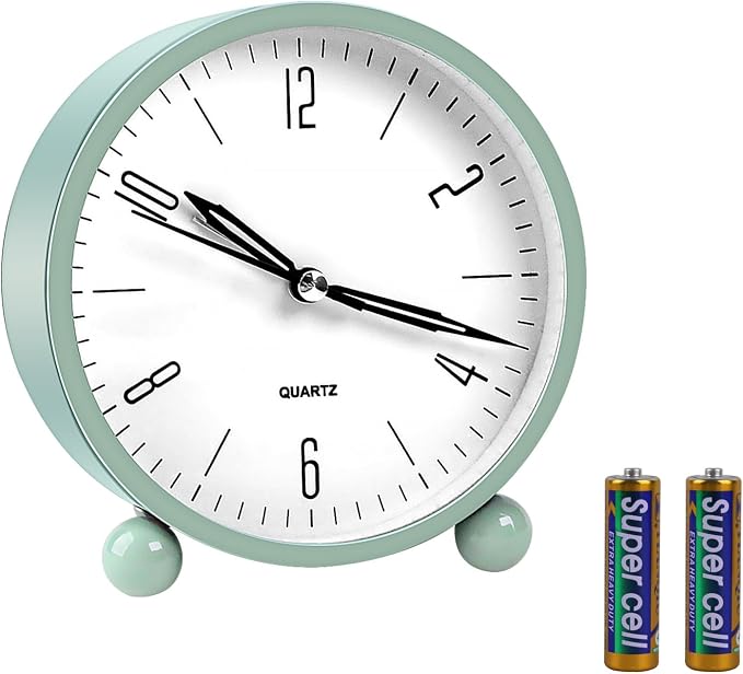 pxy Cute and Safe Alarm Clock for Kids Battery Powered (Battery Include), 4" Analog Super Silent Analog Alarm Clock with Night Light510 Green&White