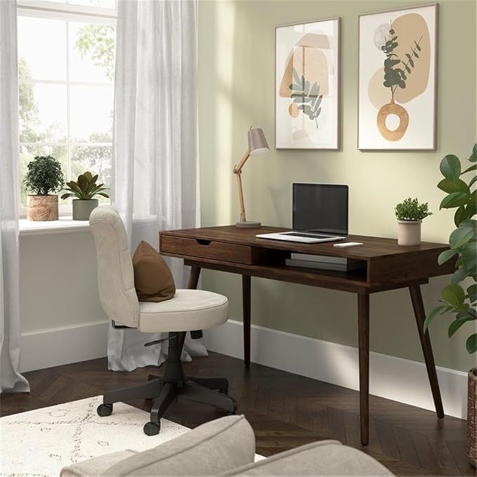 Bush Home Nora 54W Writing Desk in Dark Walnut | Large Computer Table with Storage for Home Office, Study Room, or Entryway
