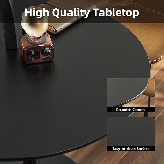 Round Dining Table, 31.5" Circle Tulip Table with Thickened Tabletop & Metal Pedestal, Mid Century Modern Bistro Table for Kitchen, Small Places, Living Room, Cafe (Black)