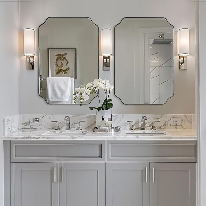 ANDY STAR Chrome Scalloped Mirror, 26x38 Inch Polished Chrome Rectangle Mirror, Unique Bathroom Mirror with Scalloped Edge Design, Rust-Proof Stainless Steel 1’’ Frame, Home Decor