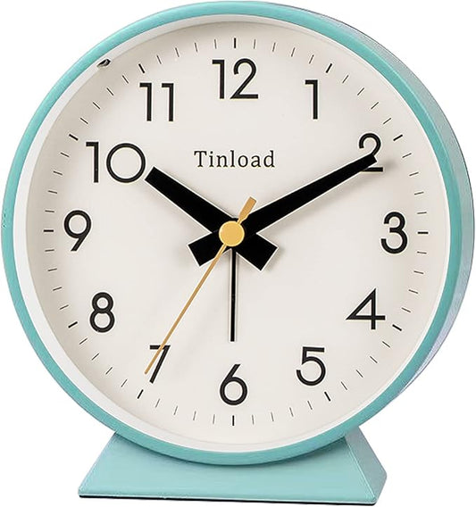 4.5" Battery Operated Antique Retro Analog Alarm Clock, Small Silent Bedside Desk Clock,Lighted on Demand, Battery Operated, Snooze, for Living Room, Bedroom, Bedside, Desk(Green)