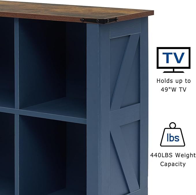 9 Cube Storage Organizer, 3 Tier Book Shelf with Led Lights, Farmhouse Book Shelves for Living Room, Horizontal Toy Storage Bookshelf, Wood Display Bookcase Cabinet for Bedroom, Office, Blue