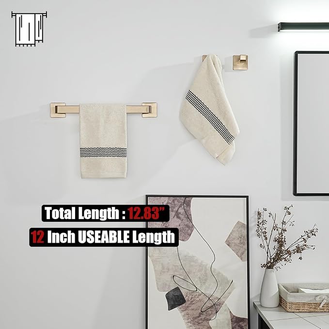 JQK Champagne Bronze Towel Bar, 12 Inch 304 Stainless Steel Thicken 0.8mm Towel Rack Bathroom, Towel Holder Wall Mount, Total Length 14.41 Inch, TB250L12-CB