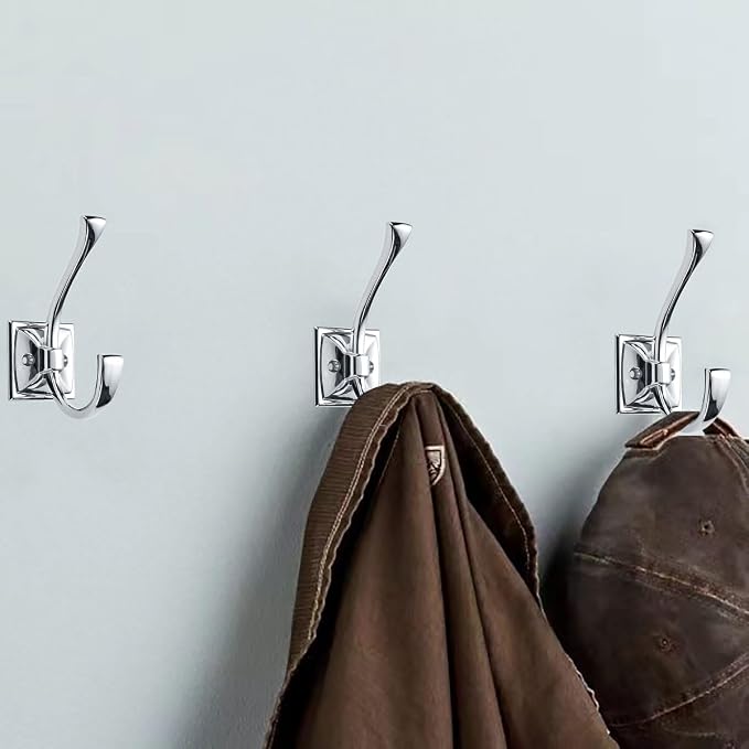 5 Pack Decorative Heavy Duty Towel Hooks for Hanging Robe Double Polished Chrome Coat Hooks Wall Mounted with Screws for Key, Towel, Bags, Cup, Hat