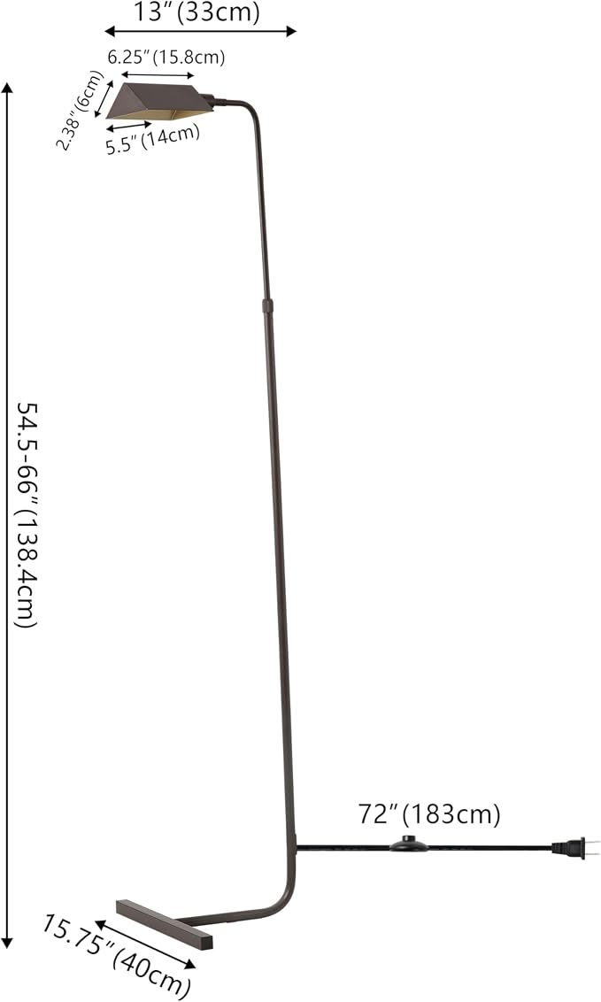 JONATHAN Y 54.5-66" Oil Rubbed Bronze Mid-Century Industrial Metal Adjustable Pharmacy LED Floor Lamp, Swivel Head Standing Task Lamp for Living Room, LED Bulb Included JYL3097A