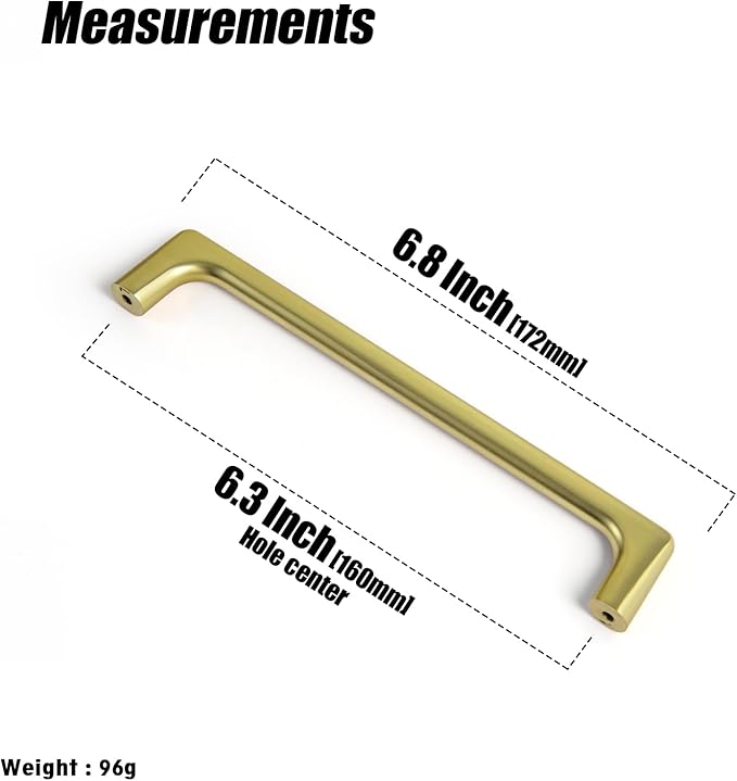 Goo-Ki Brushed Gold Cabinet Pulls with 6.3''（160mm Hole Centers, Modern Style Zinc Alloy Cabinet Handles for Dresser,Wardrobe,Cupboard- 2 Pack