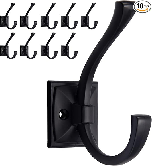 TUNNY 10 Pack Antique Design Wall Hanging Coat Hooks - Matte Black Coat Hooks Towel Hook for Entry Shoe Cabinet, Wardrobe Bathroom Bedroom Furniture Hardware