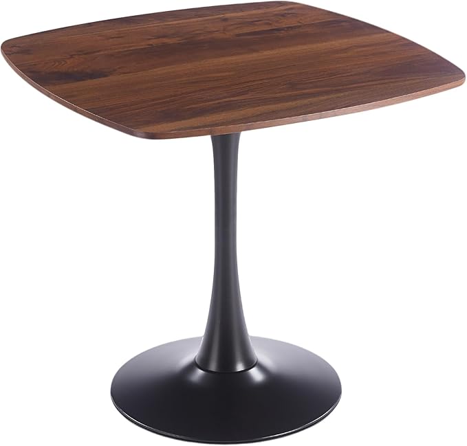 31.5 Inch Square Dining Table for 2 to 4 Person Mid Century Modern Tulip Table with Metal Pedestal Base Thick MDF Top for Apartment Kitchen Bistro Office, Dark Walnut and Black
