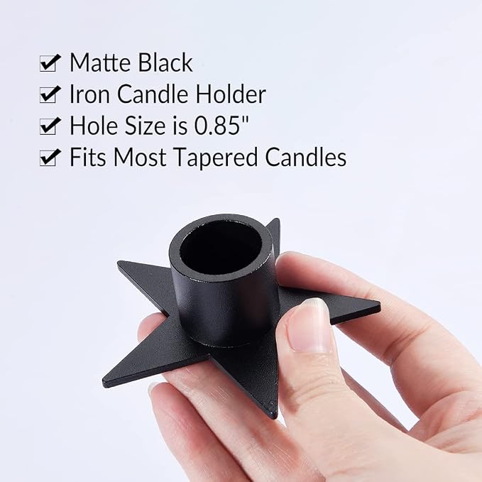 6PCS Pentagram Black Taper Candle Holders, Matte Iron Candlestick Holders Centerpieces for Home Decoration, Wedding Anniversary, Party, Housewarming Gifts.