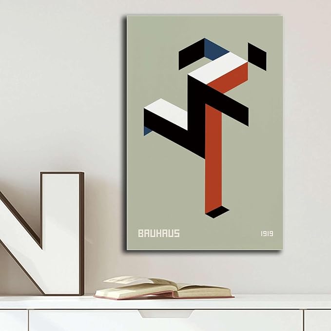 Printed Canvas Painting Wall Art Bauhaus Print 1919 Exhibition Poster Running Man Geometric Decor Modern Minimalist Abstract Sage Green Wall Art Living Room and Bedroom Decoration 16x24inch without