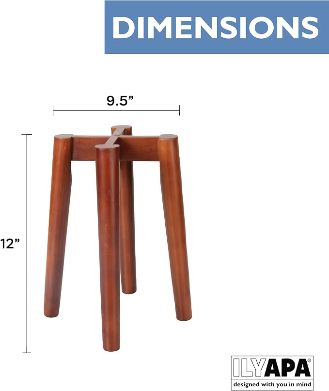 Ilyapa Indoor Plant Stand - Mid Century Modern Floor Planter Stand, 12 Inch Tall, 9.5 Inch Wide Walnut Stain Pot Riser - Plants Display Rack