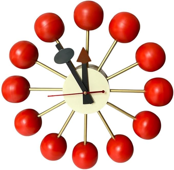 Mid Century Modern Ball Clock: George Nelson Style Wood Wall Decor (Red, 30 Inch)