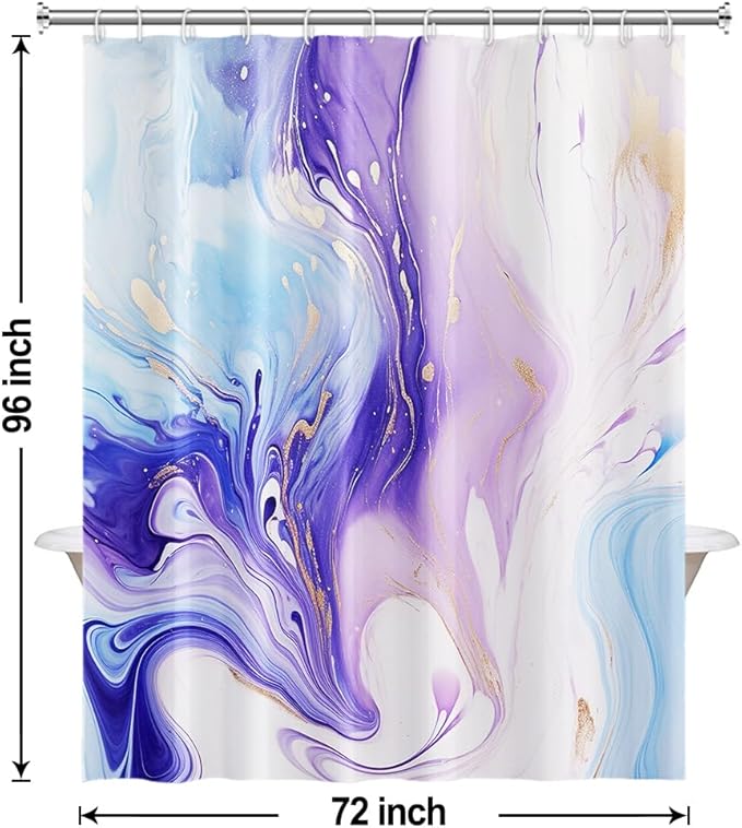 Purple Shower Curtain, Ombre Purple and Blue Marble Shower Curtain for Bathroom Waterproof Abstract Shower Curtain Set with Hooks, 72x96 Inch