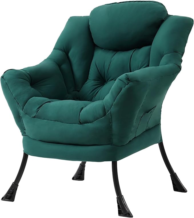Tiita Lazy Chair, Green Modern Large Accent Armchair, Comfy Leisure Sofa Reading Chair for Bedroom, Living Room, Dorm Rooms, Garden and Courtyard, Green