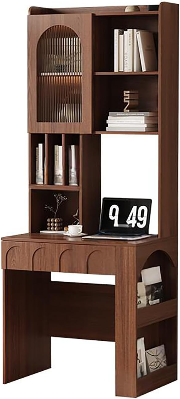 79" Mid-Century Desk, Multifunctional Computer Desk with Drawer and Glass Storage Cabinets, Reading Table, Office Desk, Bedroom Vanity Desk(80CM, B)