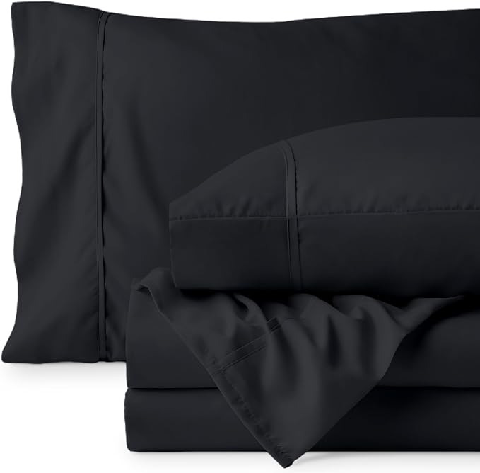 Bare Home King Sheet Set - 1800 Ultra-Soft Microfiber King Bed Sheets - Double Brushed - Deep Pockets - Easy Fit - 4 Piece Set - Bedding Sheets & Pillowcases (King, Black)