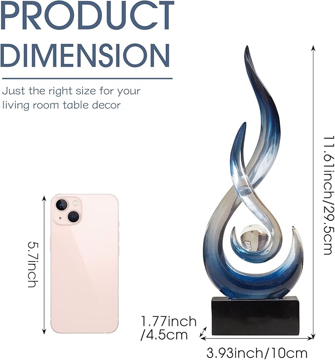 Blue Decor Modern Flame Statue Decorations for Living Room, 11.8" H Clear Sculptures Home Décor Accents, Abstract Art Resin Sandstone Sculpture for Shelf Dining Room Office Coffee Table Centerpiece