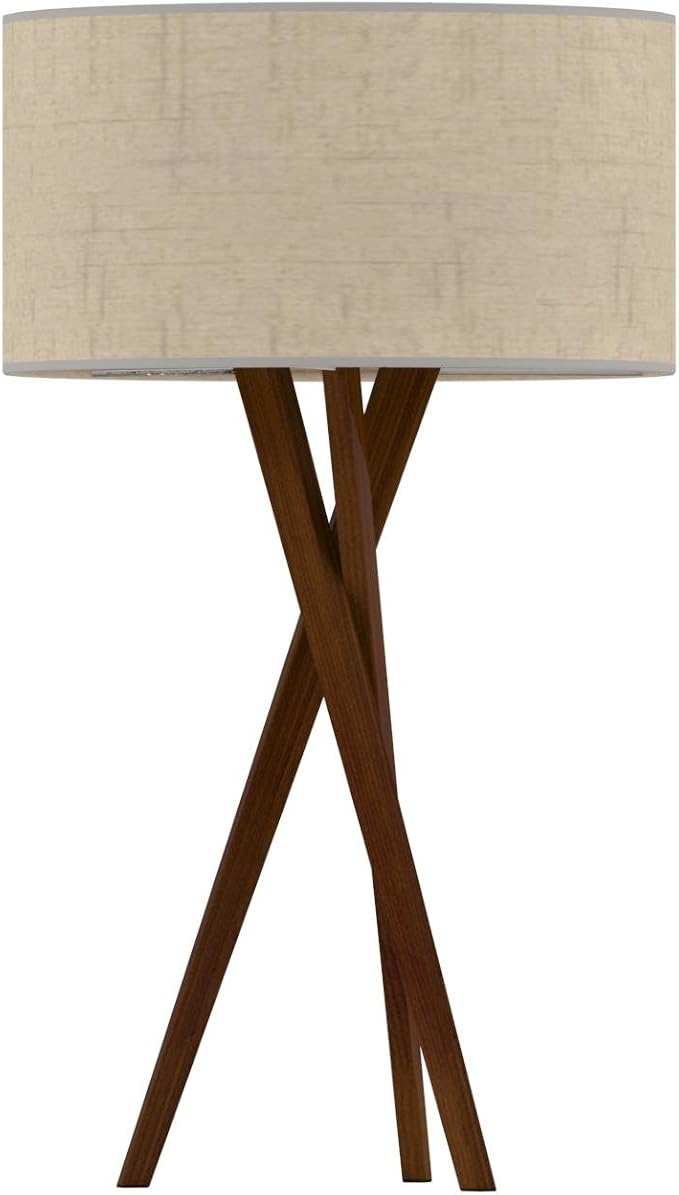 Adesso Table Lamp with Walnut Tripod Base and White Linen Lampshade – Bedside Table, Home Office Lighting or Living Room Décor, 29.5” x 15”
