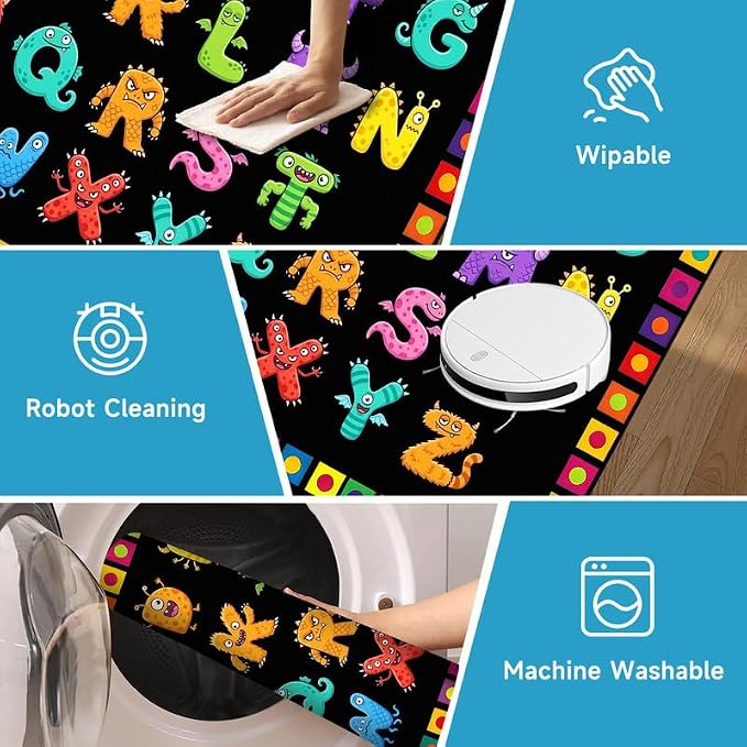 Alphabet Monster Area Rug for Kids 4'x6' Colorful ABC Learning Carpet Non Slip Educational Play Mat for Nursery Bedroom Playroom Classroom Living Room Home Decor