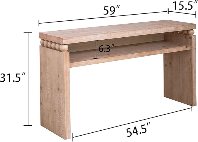 Wood Console Table, 59" Retro Narrow Long Sofa Table Behind Couch with with Open Shelf and Engineered Wood Finish for Hallway Entryway Living Room Entrance, Natural