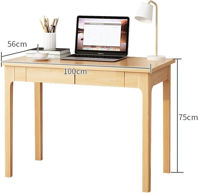 Solid Wood Desk with Drawers, Mid Century Modern Home Office Writing Desk, Vintage Computer Desk with Storage for Living Room, Bedroom(100x56x75cm, Natural)