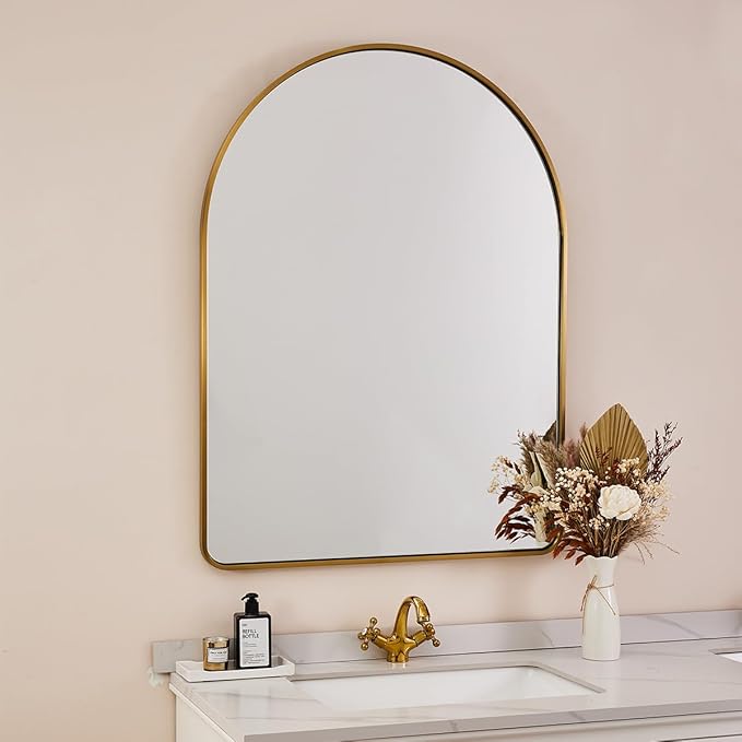 ANDY STAR 30x40’’ Arched Gold Mirrors for Wall, Brushed Brass Arched Bathroom Mirror Rounded Corner, Gold Arched Vanity Mirror,SUS304-Anti-Rust, Tube Frame, Wall-Mounted Vertical 1’’ Deep