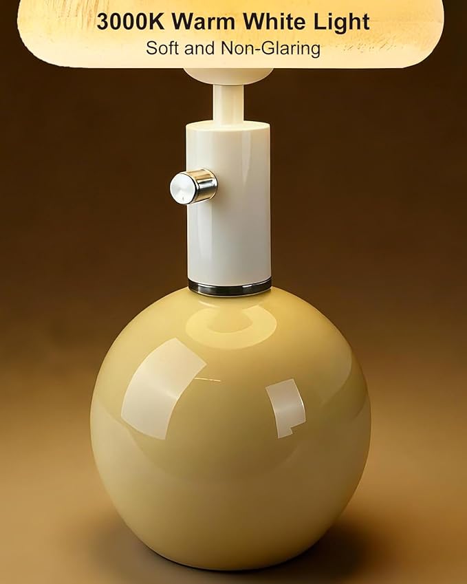 Lightdot Mushroom Lamp Table Lamp for Bedroom, Small Ceramic Bedside Table Lamps for Living Room Night Stands, Cute Unique Aesthetic Modern Mid Century Desk Lamp for Home Decor
